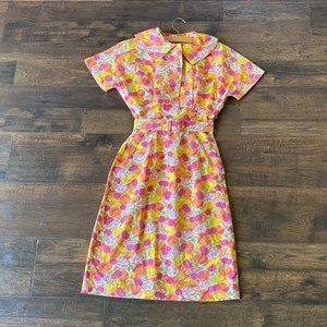 Vintage 1960’s Mid-Century Mod Fruit Design Midi Dress with Matching Belt
